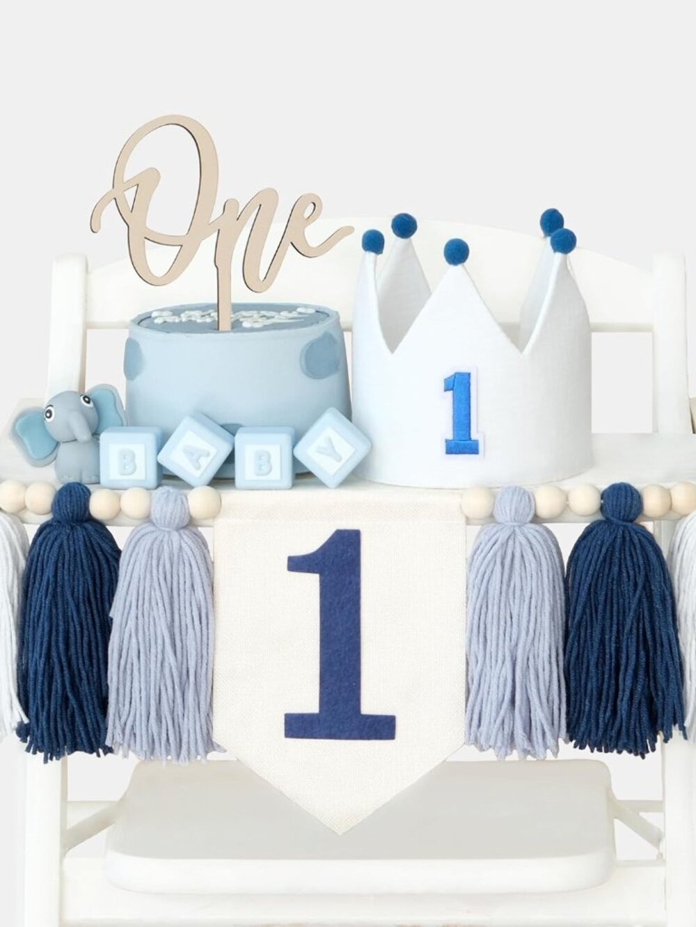 First Birthday Decorations for Boy Blue One Year Old High Chair Banner 1st